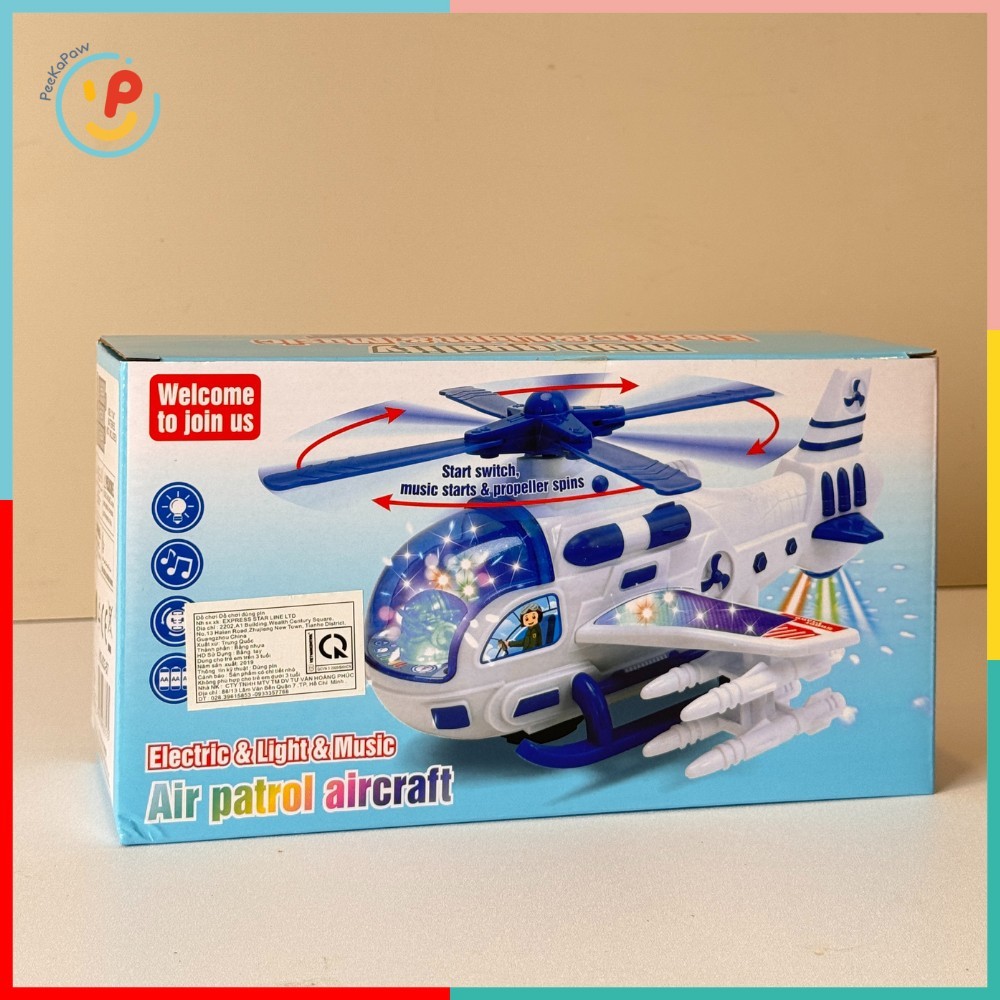 Máy bay trực thăng đồ chơi có đèn và âm thanh dùng pin 833-57 PeeKaPaw Toys