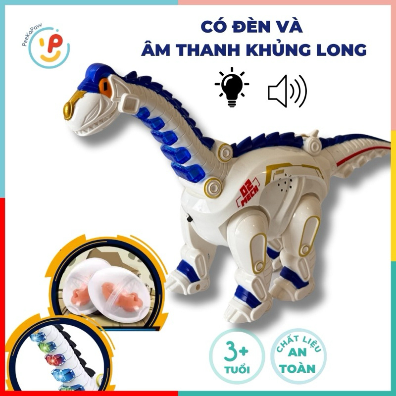Khủng long máy đẻ trứng có đèn âm thanh di chuyển tự động mô phỏng tiếng gầm 22121 PeeKaPaw Toys