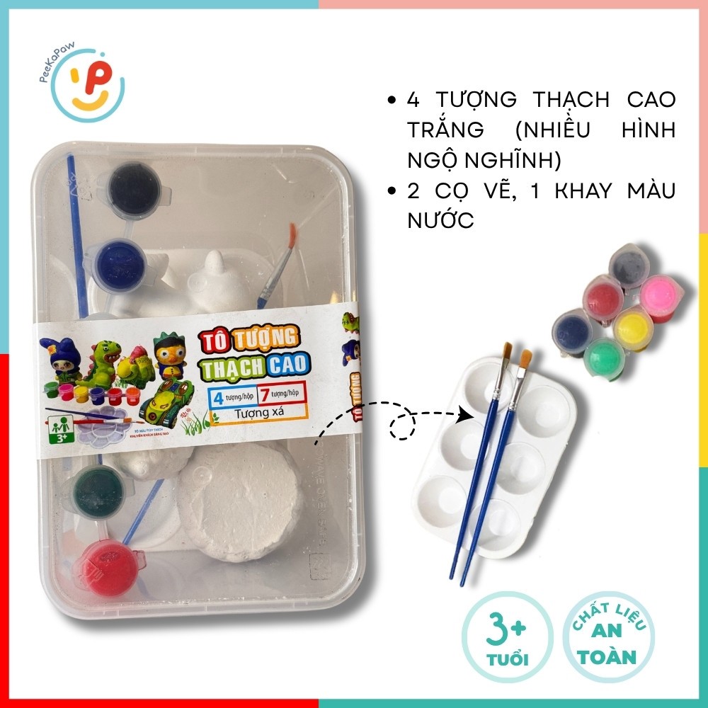 Hộp tô tượng thạch cao cho bé có sẵn tượng cọ vẽ màu vẽ PeeKaPaw Toys
