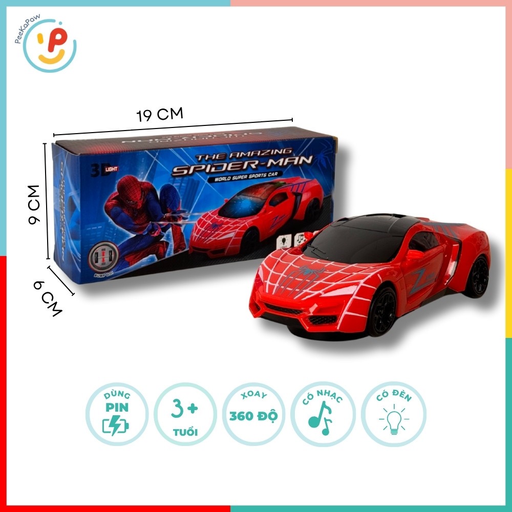 Đồ chơi xe siêu anh hùng Spiderman thiết kế thể thao màu đỏ 019 PeeKaPaw Toys