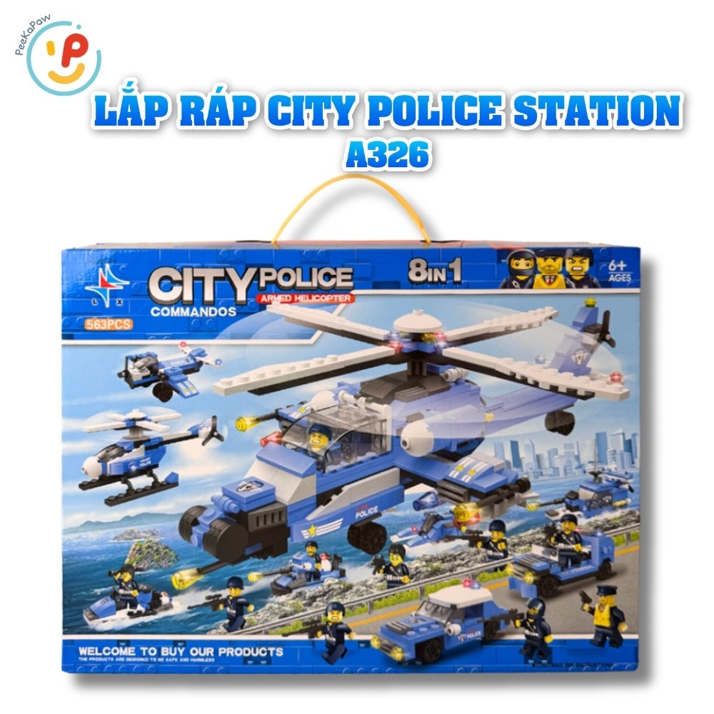 Đồ chơi xếp hình lắp ráp City Police Station 563 mảnh 8in1 LX A326 PeeKaPaw Toys