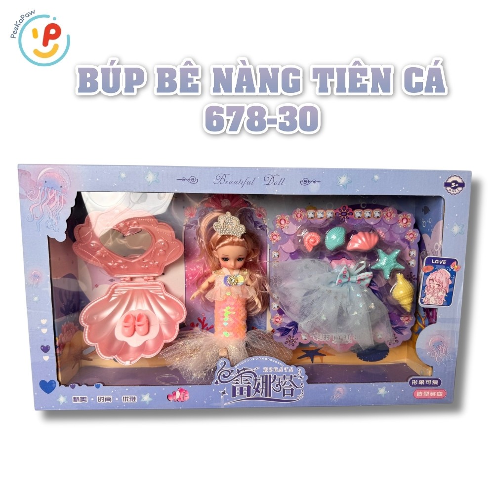 Búp bê nàng tiên cá kèm váy và phụ kiện hóa trang biển cả 678-30 PeeKaPaw Toys