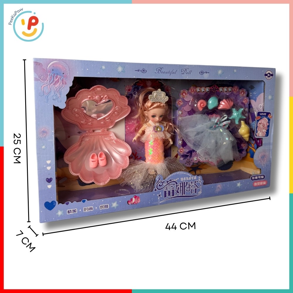 Búp bê nàng tiên cá kèm váy và phụ kiện hóa trang biển cả 678-30 PeeKaPaw Toys