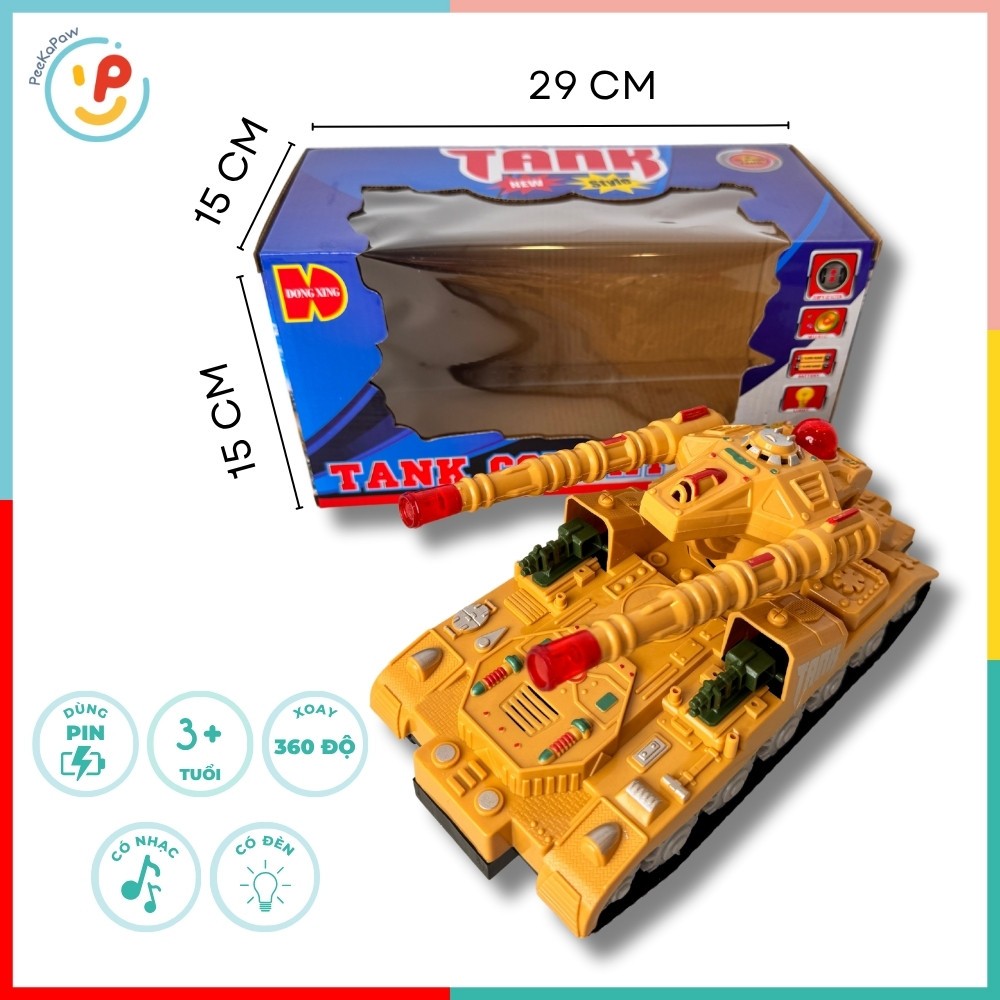 Xe tăng đồ chơi bánh xích Combat màu vàng có đèn và âm thanh chiến đấu mã 2821 PeeKaPaw Toys