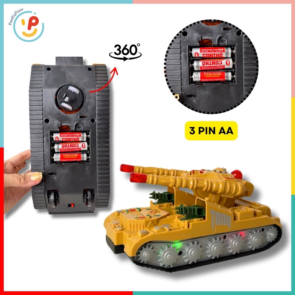 Xe tăng đồ chơi bánh xích Combat màu vàng có đèn và âm thanh chiến đấu mã 2821 PeeKaPaw Toys