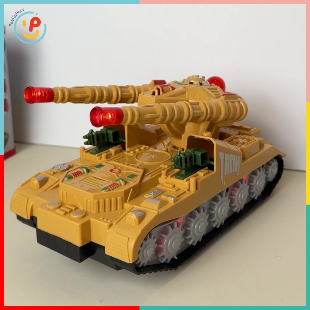 Xe tăng đồ chơi bánh xích Combat màu vàng có đèn và âm thanh chiến đấu mã 2821 PeeKaPaw Toys