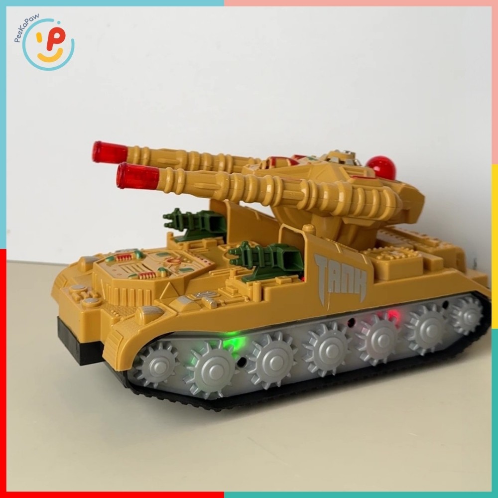 Xe tăng đồ chơi bánh xích Combat màu vàng có đèn và âm thanh chiến đấu mã 2821 PeeKaPaw Toys