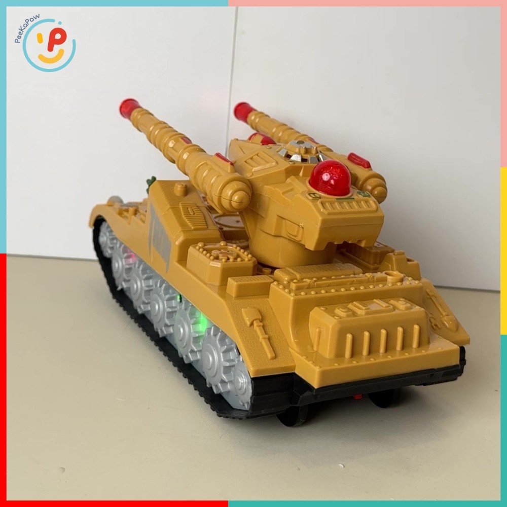 Xe tăng đồ chơi bánh xích Combat màu vàng có đèn và âm thanh chiến đấu mã 2821 PeeKaPaw Toys