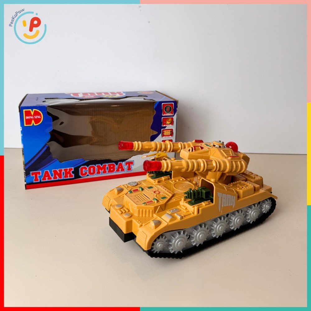 Xe tăng đồ chơi bánh xích Combat màu vàng có đèn và âm thanh chiến đấu mã 2821 PeeKaPaw Toys