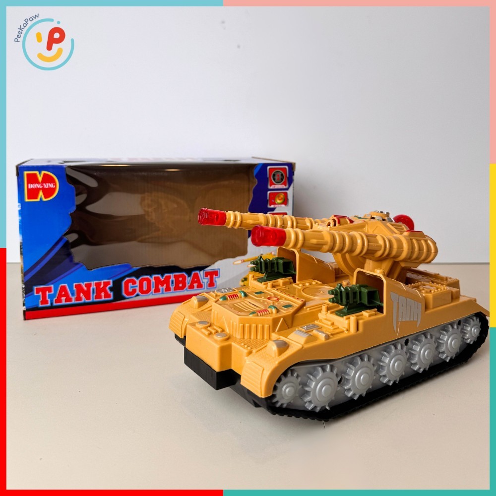 Xe tăng đồ chơi bánh xích Combat màu vàng có đèn và âm thanh chiến đấu mã 2821 PeeKaPaw Toys