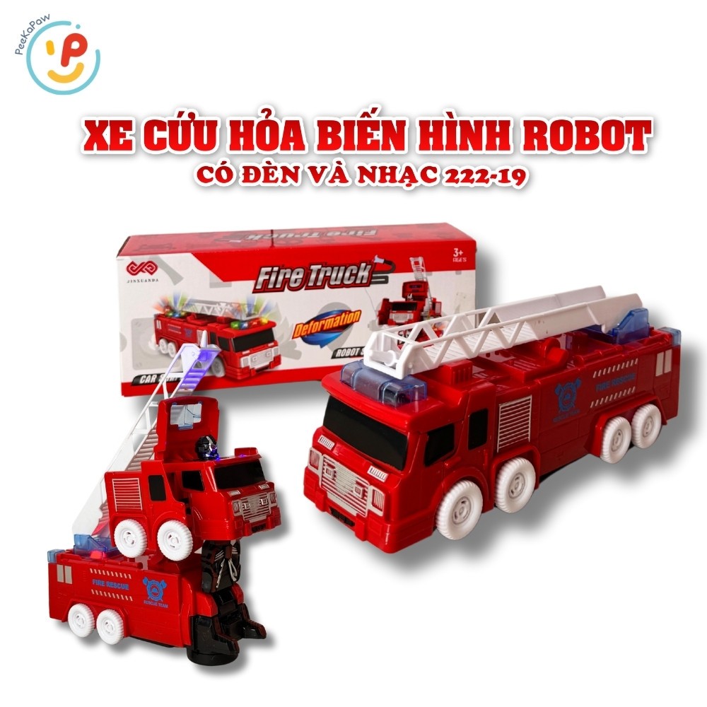 Đồ chơi Xe cứu hỏa biến hình robot có đèn và âm thanh sống động 222-19 PeeKaPaw Toys