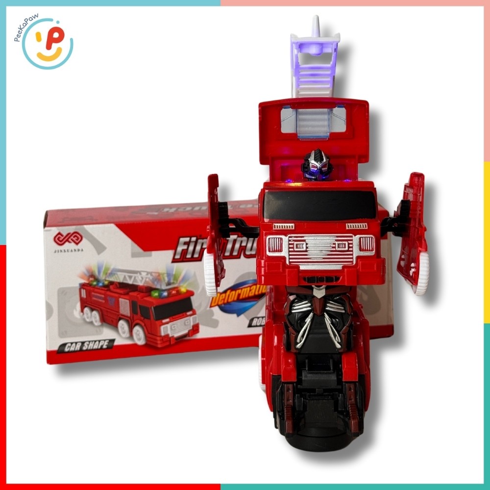 Đồ chơi Xe cứu hỏa biến hình robot có đèn và âm thanh sống động 222-19 PeeKaPaw Toys