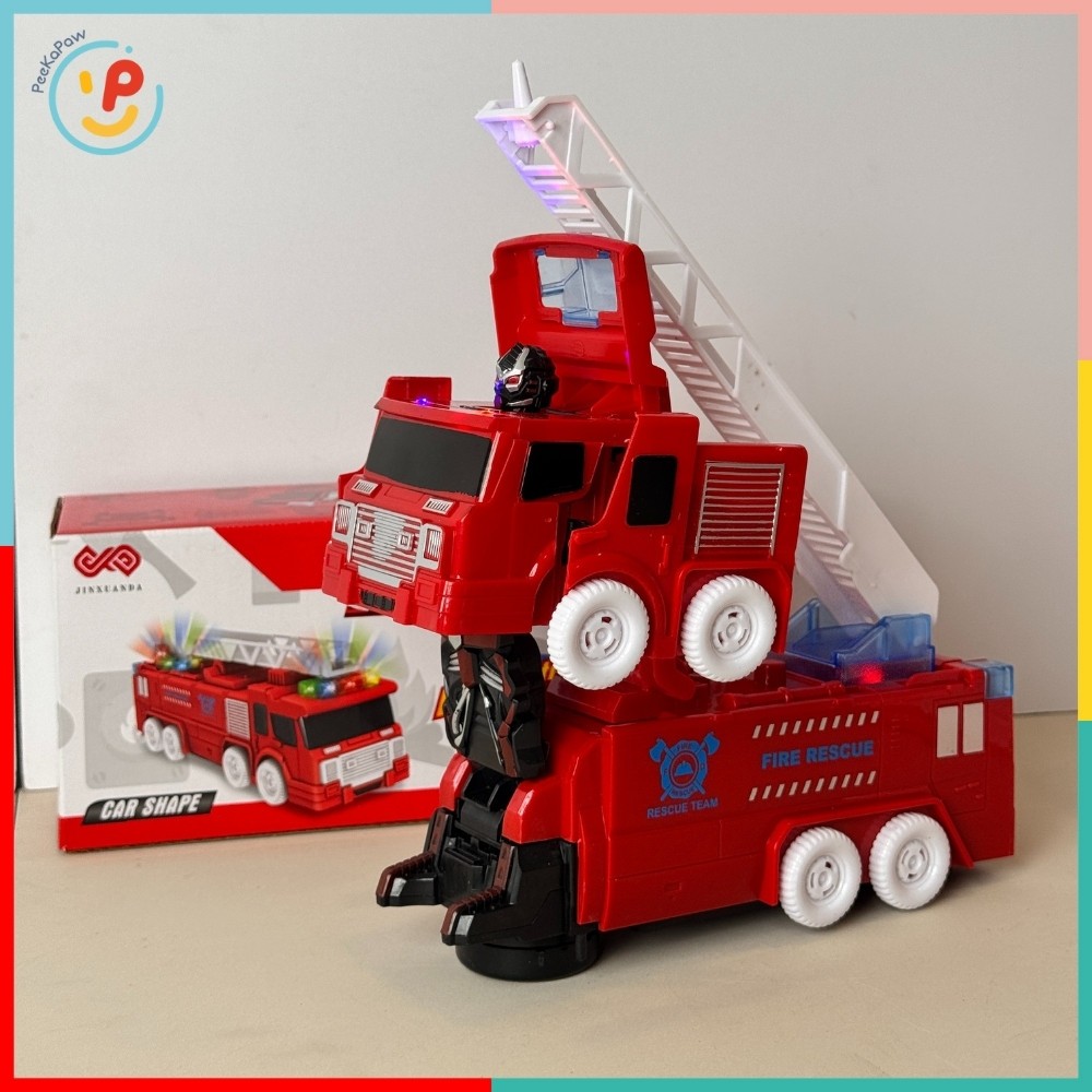Đồ chơi Xe cứu hỏa biến hình robot có đèn và âm thanh sống động 222-19 PeeKaPaw Toys