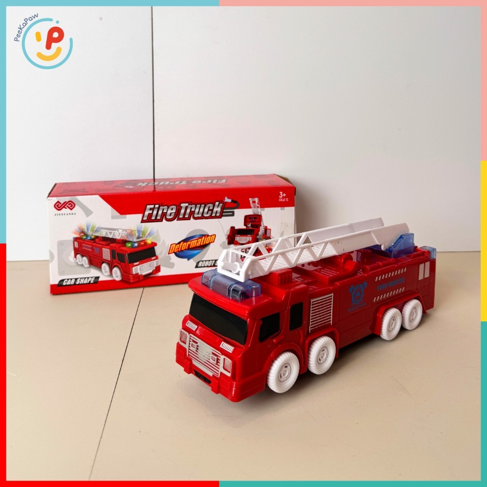 Đồ chơi Xe cứu hỏa biến hình robot có đèn và âm thanh sống động 222-19 PeeKaPaw Toys