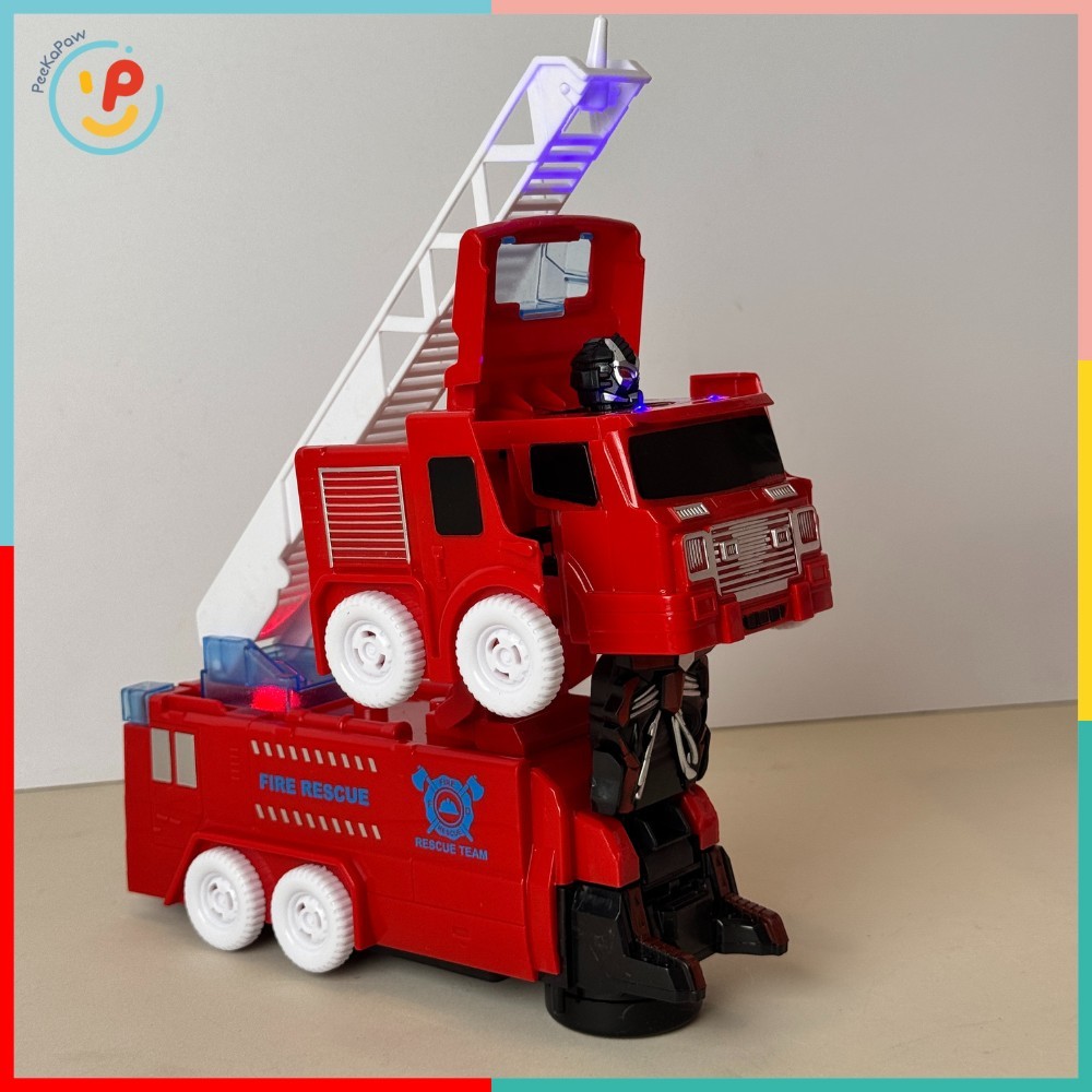 Đồ chơi Xe cứu hỏa biến hình robot có đèn và âm thanh sống động 222-19 PeeKaPaw Toys