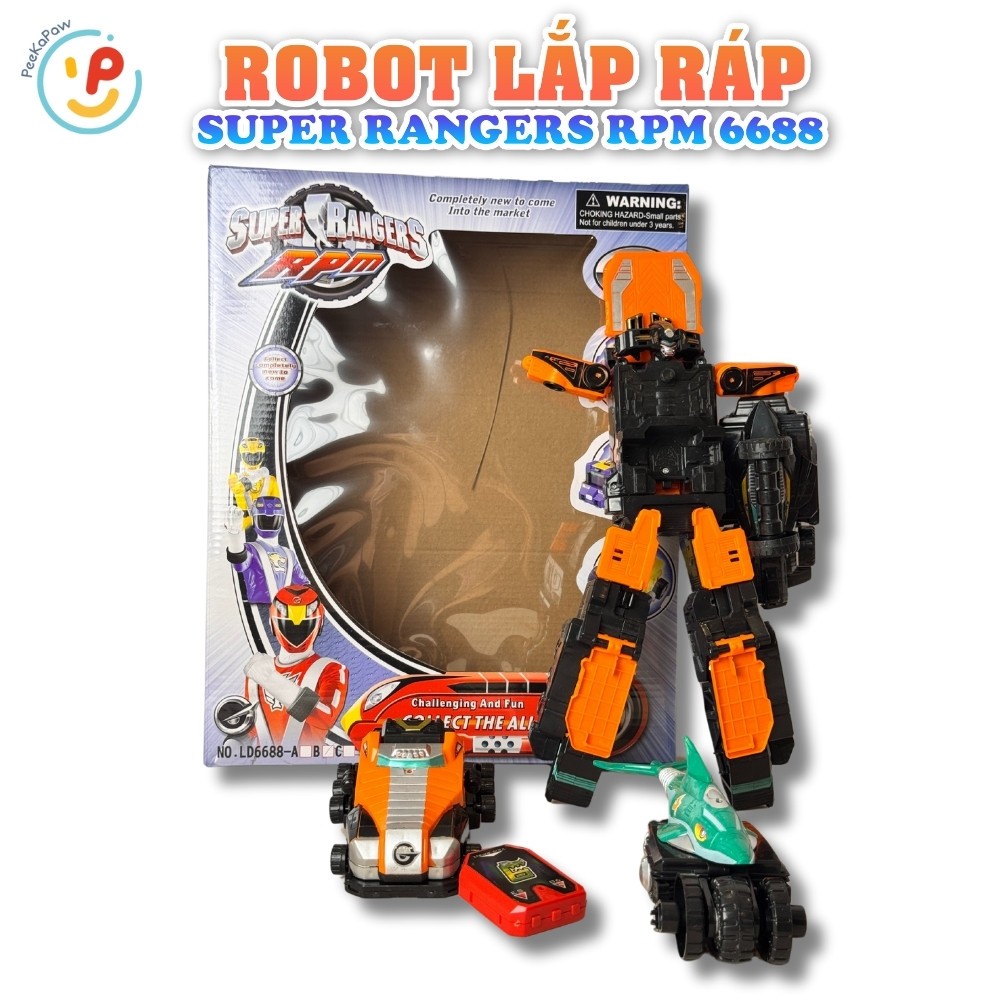 Robot lắp ráp Super Rangers RPM 6688 gồm xe biến hình thành robot siêu nhân PeeKaPaw Toys