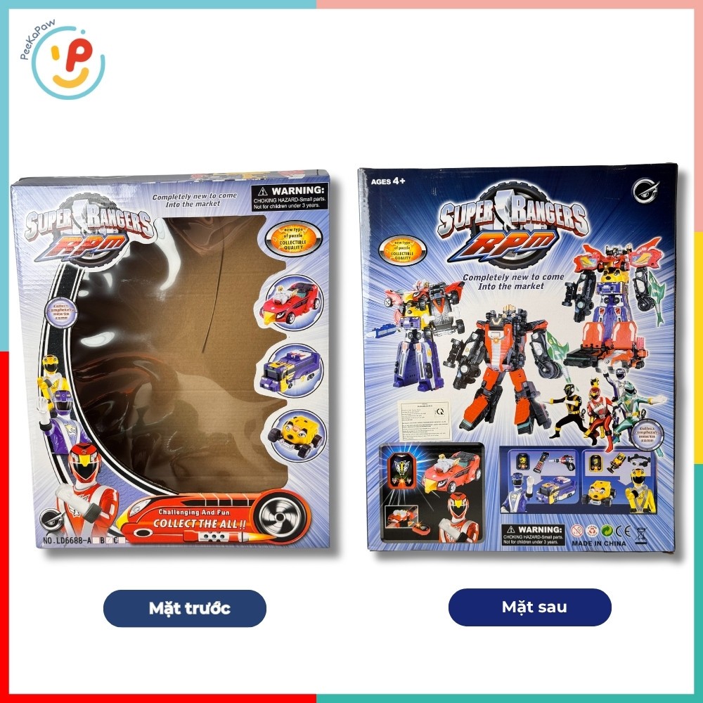 Robot lắp ráp Super Rangers RPM 6688 gồm xe biến hình thành robot siêu nhân PeeKaPaw Toys
