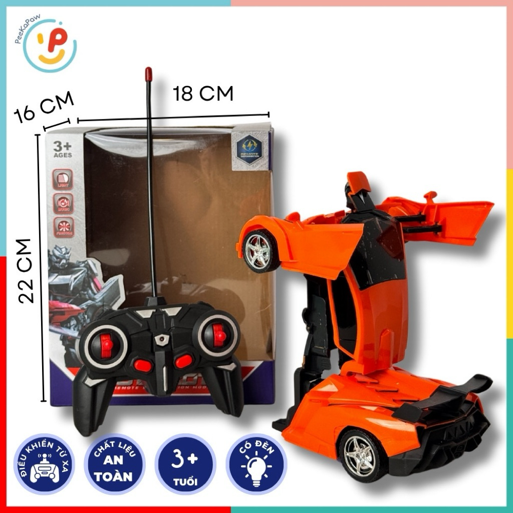 Xe đua điều khiển biến hình robot màu cam có đèn âm thanh 5A-791 PeeKaPaw Toys