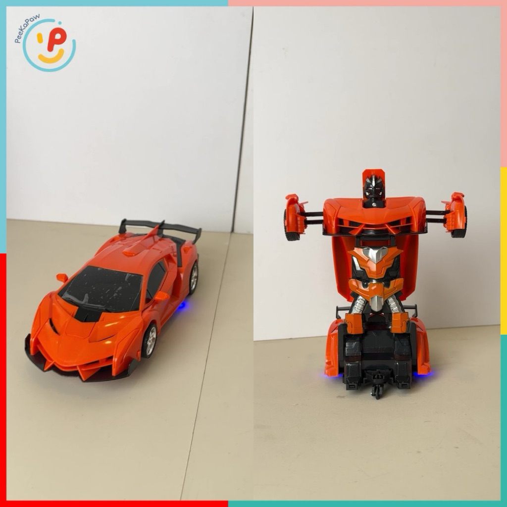 Xe đua điều khiển biến hình robot màu cam có đèn âm thanh 5A-791 PeeKaPaw Toys