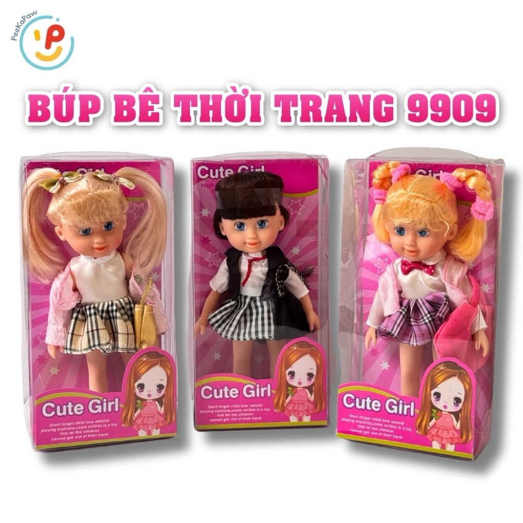 Búp bê thời trang 9909 PeeKaPaw Toys – Thiết kế đáng yêu, mặc váy đi học, phụ kiện kèm theo