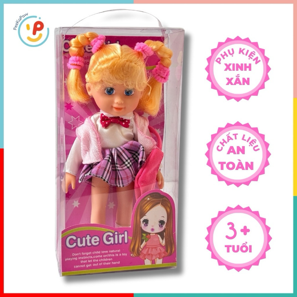 Búp bê thời trang 9909 PeeKaPaw Toys – Thiết kế đáng yêu, mặc váy đi học, phụ kiện kèm theo