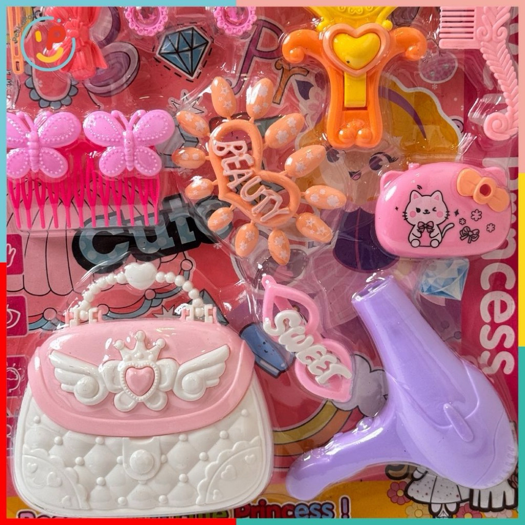 Bộ dụng cụ làm tóc công chúa 13047 PeeKaPaw Toys cho bé gái kèm gương, túi xách, máy sấy và phụ kiện