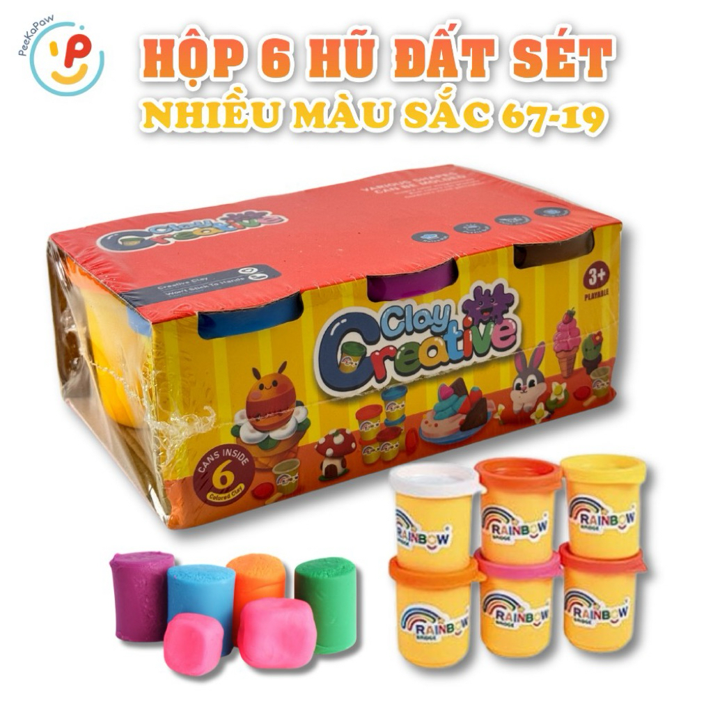 Hộp 6 hũ đất sét nhiều màu sắc sáng tạo mã 67-19 PeeKaPaw Toys