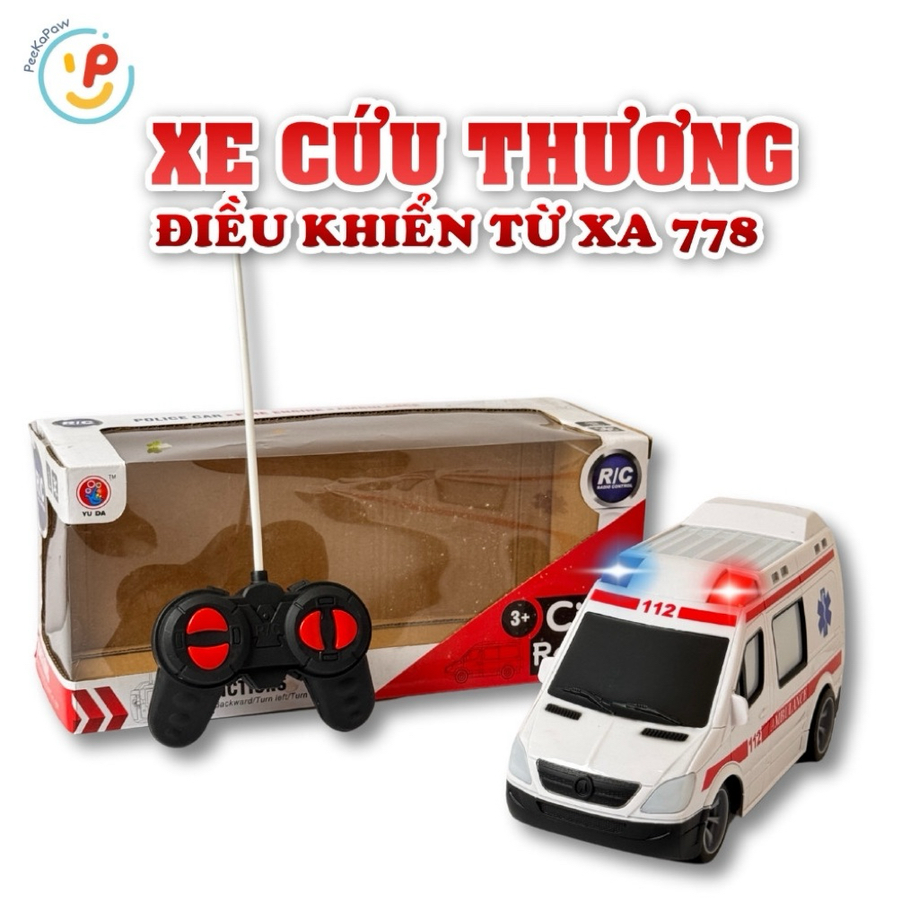 Xe cứu thương điều khiển từ xa mô phỏng chạy bằng tay cầm mã 788 PeeKaPaw Toys