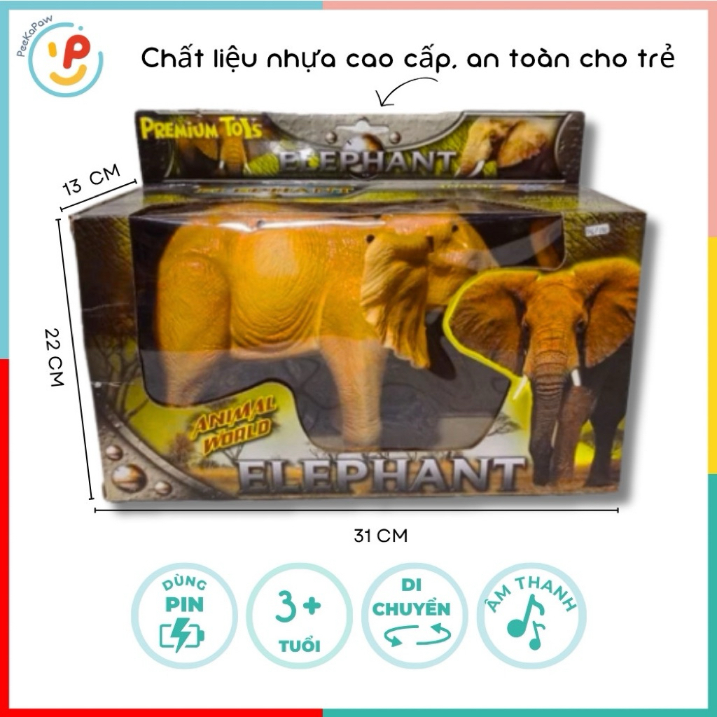 Mô hình chú voi mắt phát sáng mô phỏng âm thanh tiếng kêu 1042 PeeKaPaw Toys