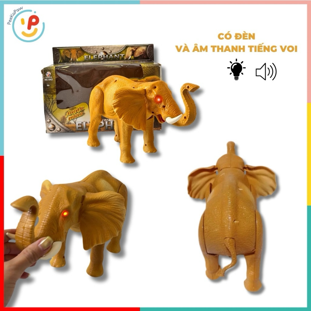 Mô hình chú voi mắt phát sáng mô phỏng âm thanh tiếng kêu 1042 PeeKaPaw Toys