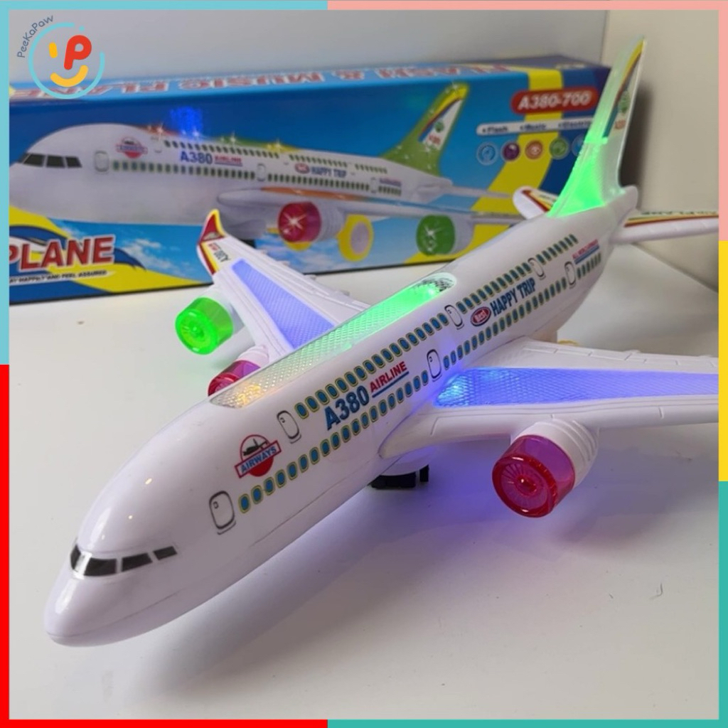 Máy bay đồ chơi có đèn và âm thanh mô phỏng tiếng máy bay cất cánh A380-700 PeeKaPaw Toys