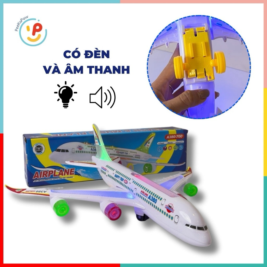 Máy bay đồ chơi có đèn và âm thanh mô phỏng tiếng máy bay cất cánh A380-700 PeeKaPaw Toys