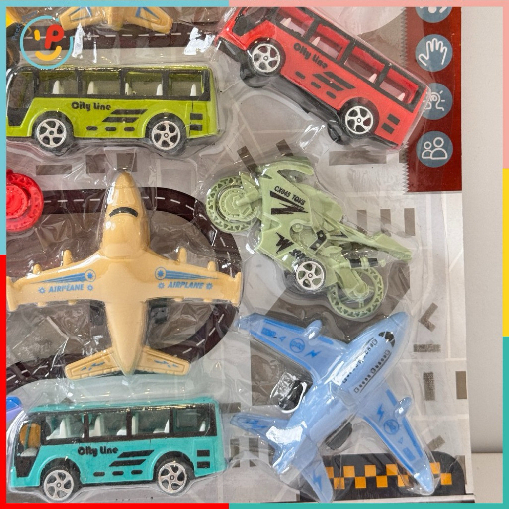 Vỉ 12 Mô Hình Máy Bay Xe Buýt Xe Mô Tô Mini Giao Thông PeeKaPaw Toys