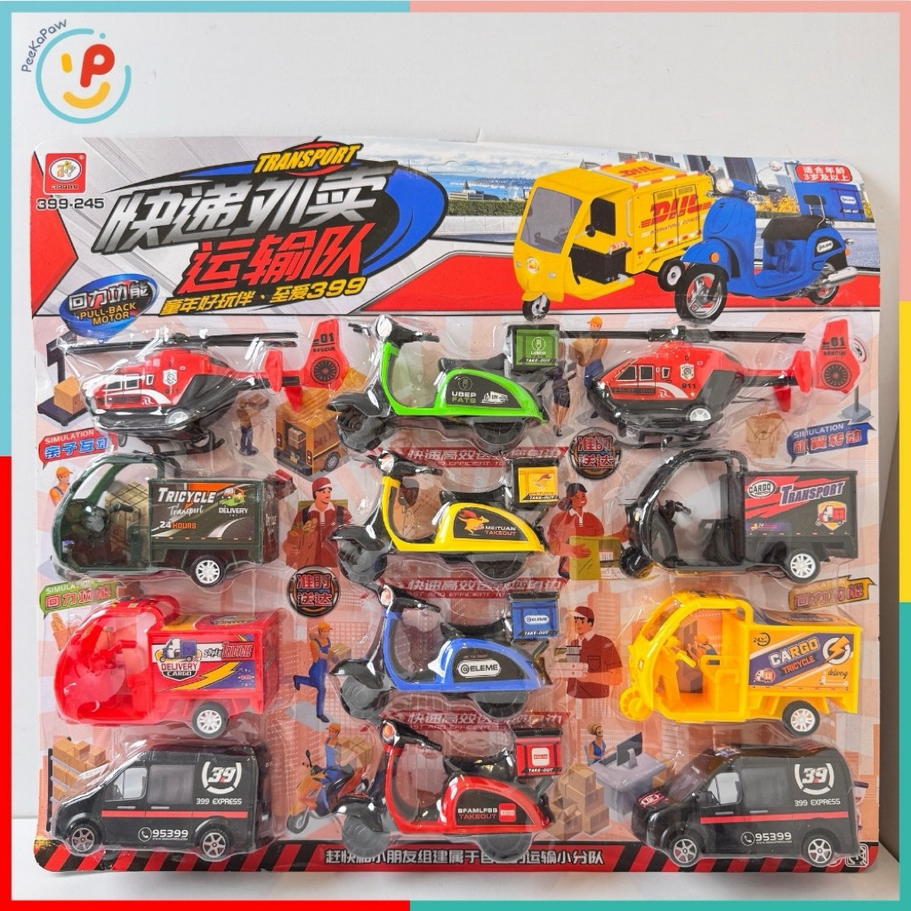 Vỉ 12 Mô Hình Máy Bay Xe Buýt Xe Mô Tô Mini Giao Thông PeeKaPaw Toys