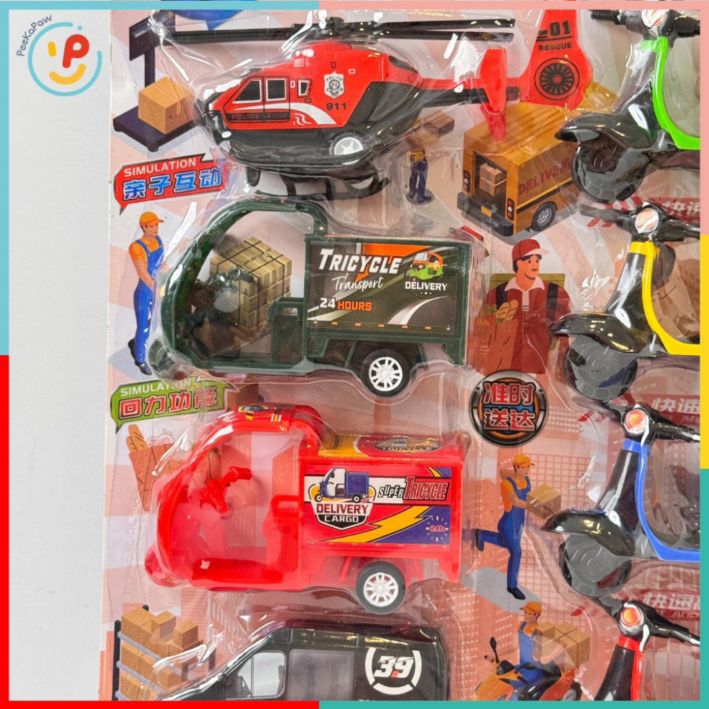 Vỉ 12 Mô Hình Máy Bay Xe Buýt Xe Mô Tô Mini Giao Thông PeeKaPaw Toys