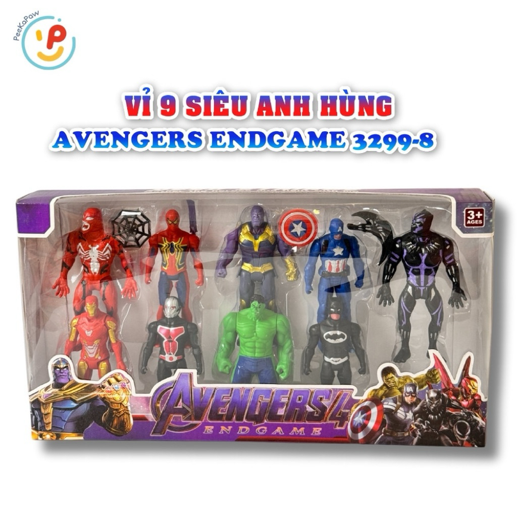 Hộp 9 mô hình siêu anh hùng Avengers Endgame mã 3299-8 PeeKaPaw Toys