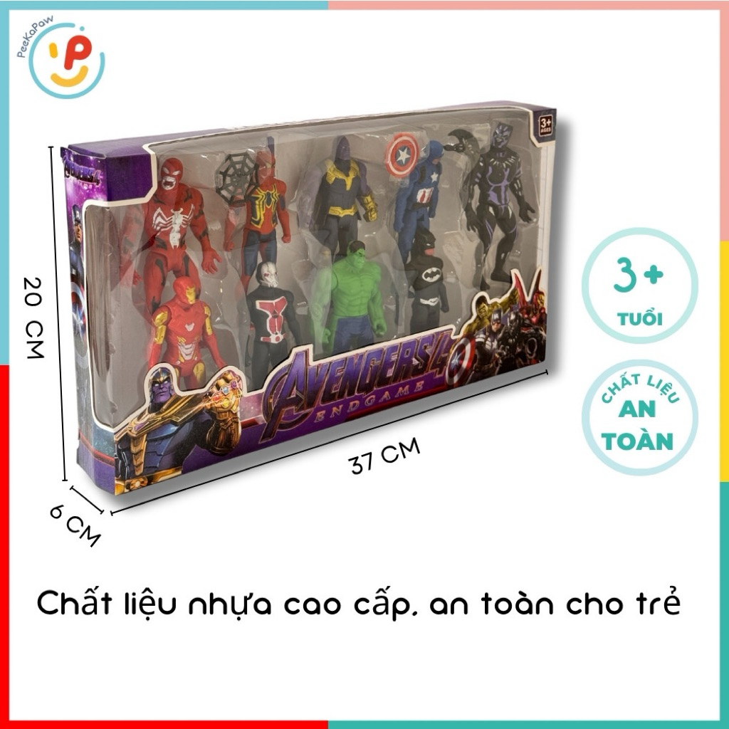 Hộp 9 mô hình siêu anh hùng Avengers Endgame mã 3299-8 PeeKaPaw Toys