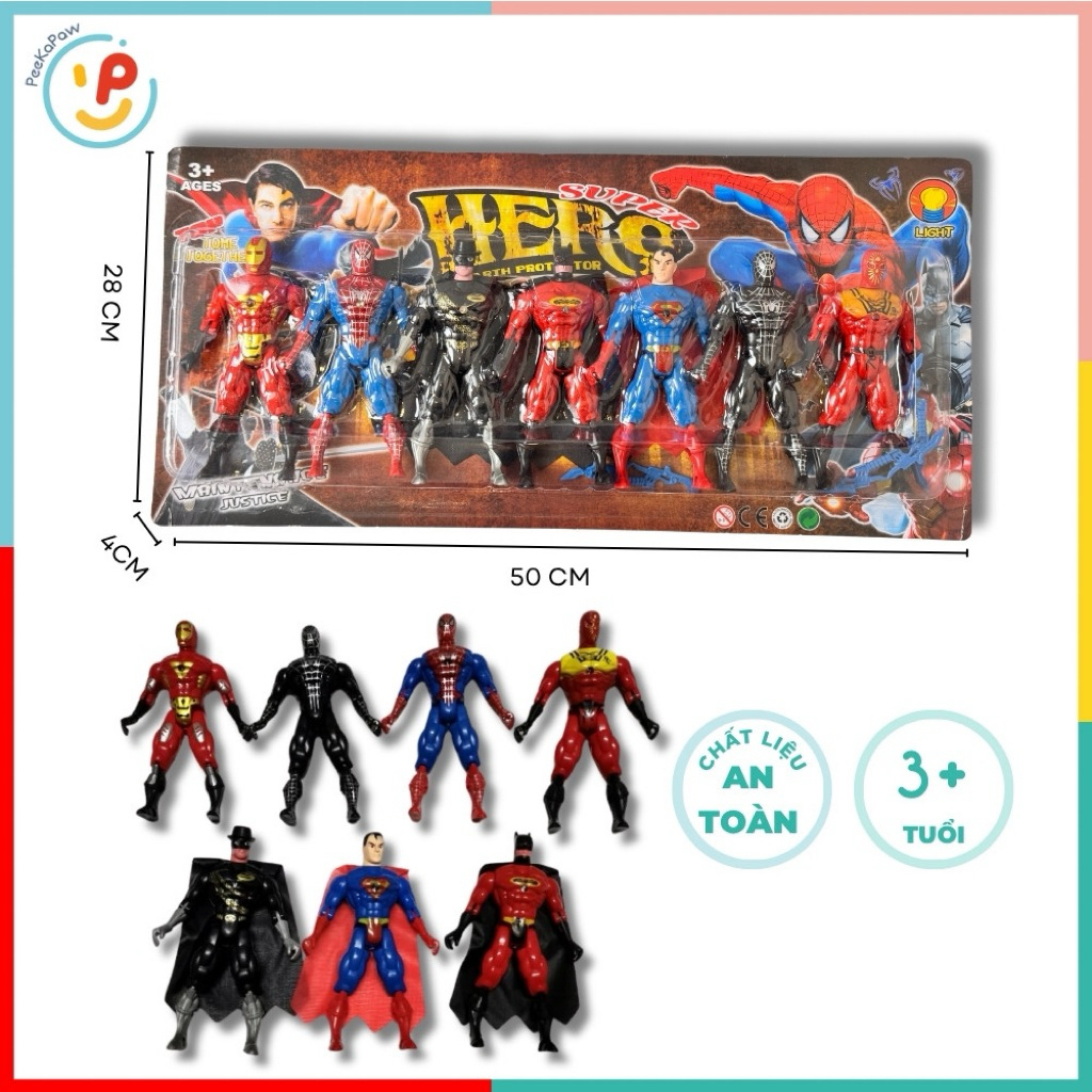 Vỉ 7 mô hình siêu anh hùng phong cách Avengers mã 283-7 PeeKaPaw Toys