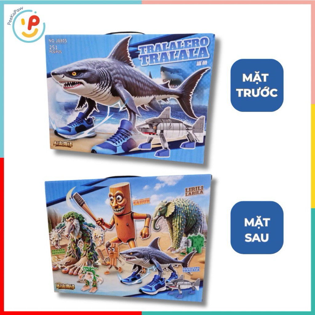 Đồ Chơi Lắp Ráp Cá Mập Mang Giày TRALALERO TRALALA 251 Mảnh J8805 PeeKaPaw Toys