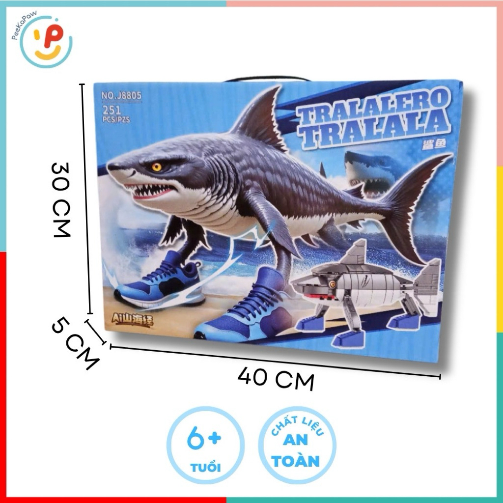 Đồ Chơi Lắp Ráp Cá Mập Mang Giày TRALALERO TRALALA 251 Mảnh J8805 PeeKaPaw Toys