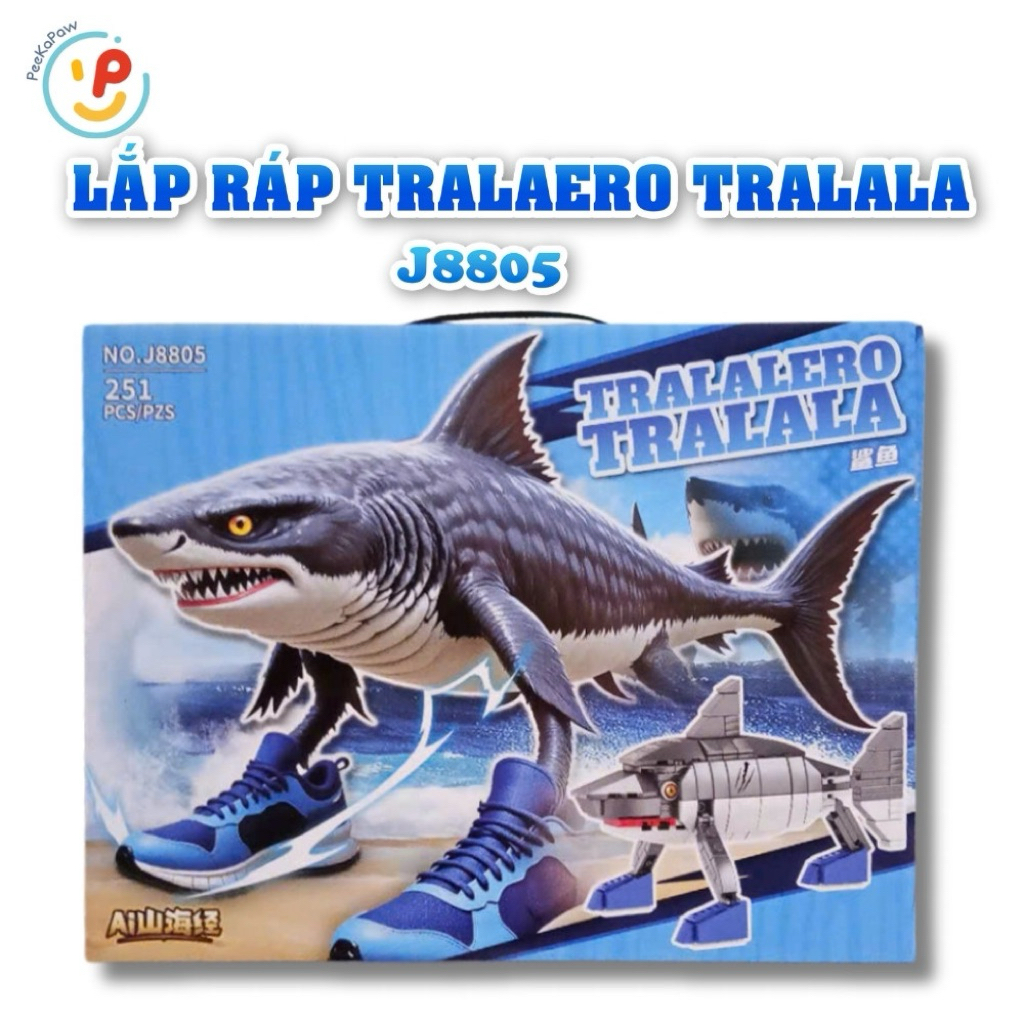 Đồ Chơi Lắp Ráp Cá Mập Mang Giày TRALALERO TRALALA 251 Mảnh J8805 PeeKaPaw Toys