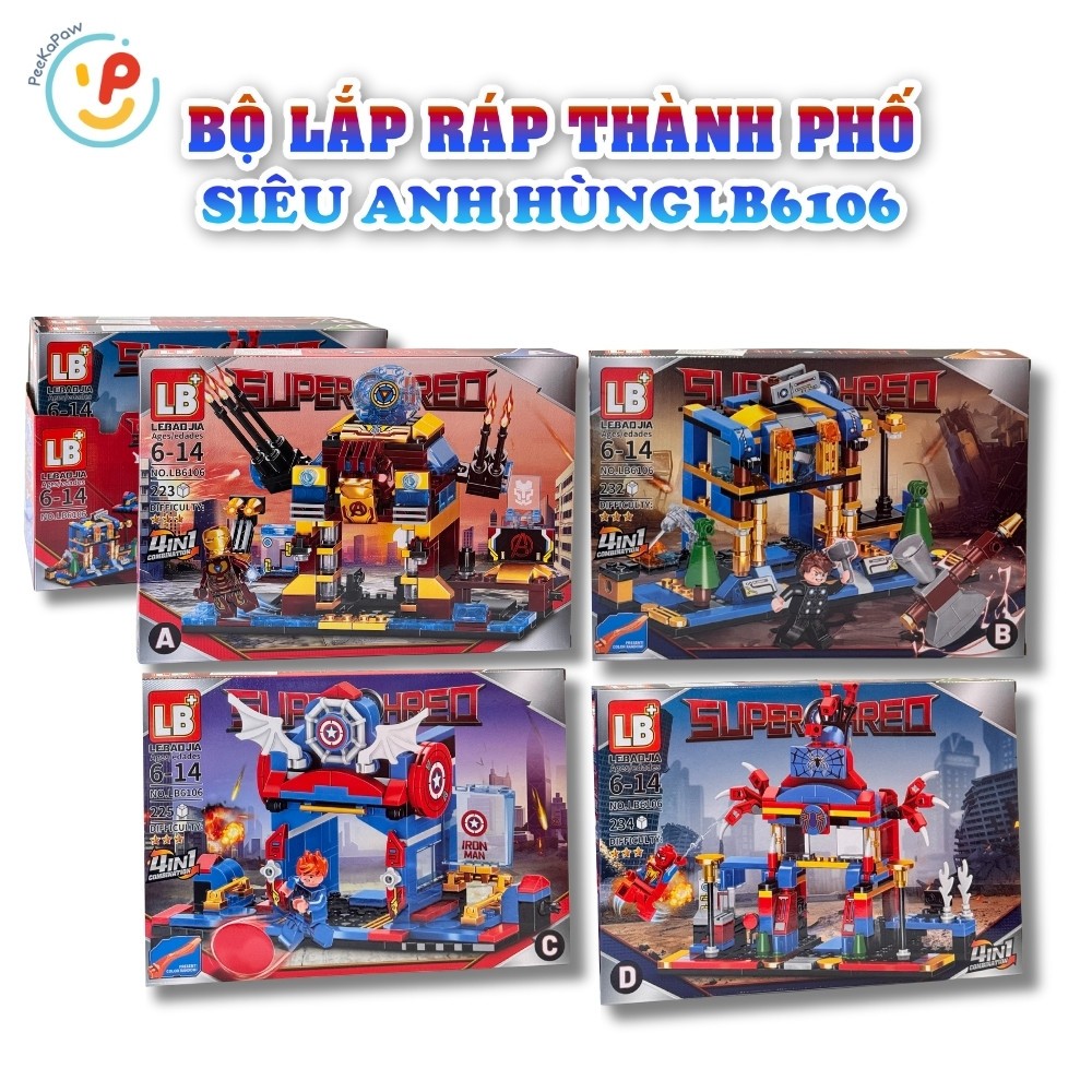 Bộ Lắp Ráp Xếp Hình Thành Phố Siêu Anh Hùng LB6106 4in1 234 Chi Tiết PeeKaPaw Toys
