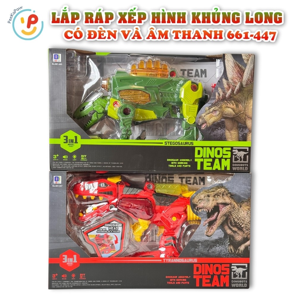 Mô Hình Lắp Ráp Khủng Long Có Đèn Âm Thanh 3in1 DIY Mã 661-447 PeeKaPaw Toys
