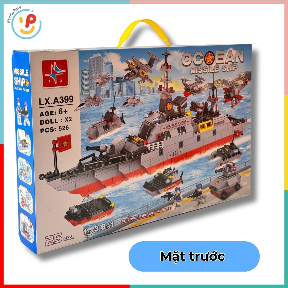 Bộ Lắp Ráp Tàu Chiến Ocean Missile Ship LX.A399 526 Mảnh 8in1 Có 2 Nhân Vật – PeeKaPaw Toys