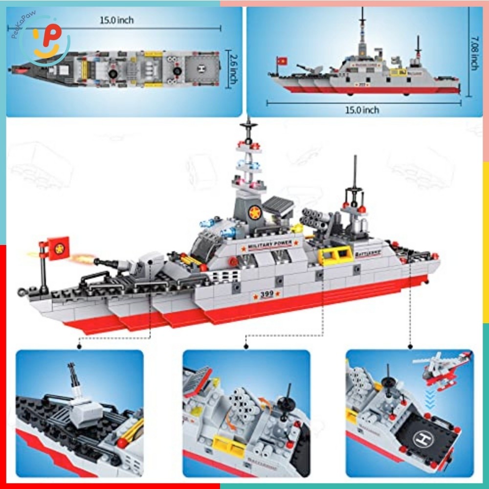 Bộ Lắp Ráp Tàu Chiến Ocean Missile Ship LX.A399 526 Mảnh 8in1 Có 2 Nhân Vật – PeeKaPaw Toys