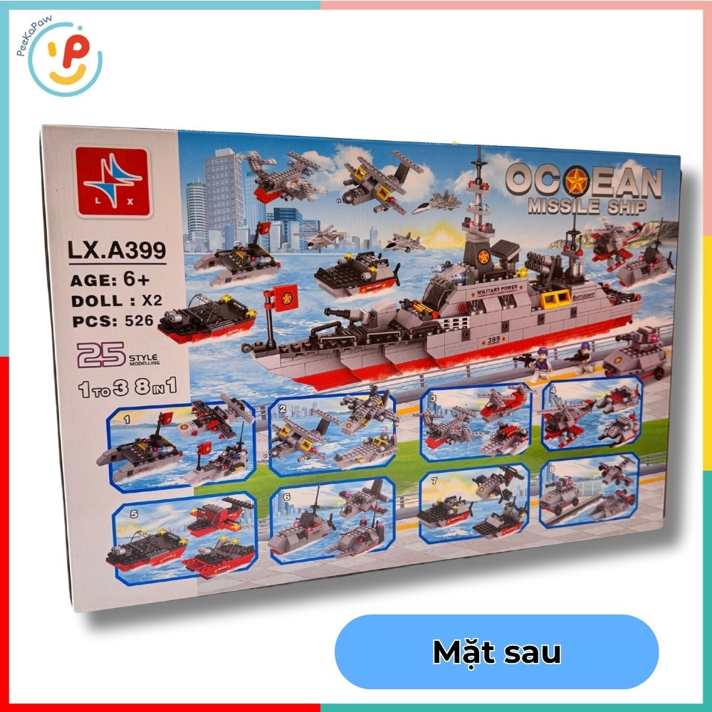Bộ Lắp Ráp Tàu Chiến Ocean Missile Ship LX.A399 526 Mảnh 8in1 Có 2 Nhân Vật – PeeKaPaw Toys