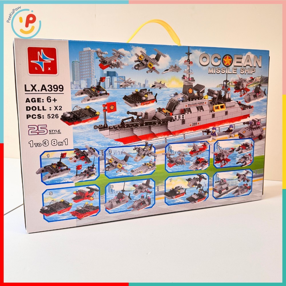 Bộ Lắp Ráp Tàu Chiến Ocean Missile Ship LX.A399 526 Mảnh 8in1 Có 2 Nhân Vật – PeeKaPaw Toys