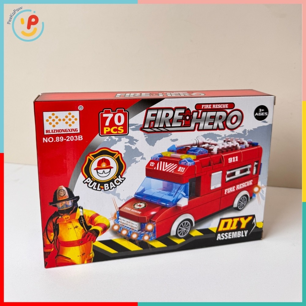 Đồ chơi lắp ráp xe cứu hoả chạy trớn 70 chi tiết mã 89-203B PeeKaPaw Toys