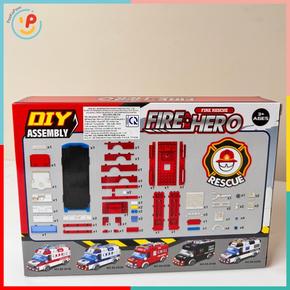 Đồ chơi lắp ráp xe cứu hoả chạy trớn 70 chi tiết mã 89-203B PeeKaPaw Toys