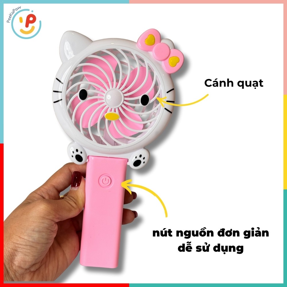 Quạt cầm tay mini chạy pin hình Hello Kitty dễ thương cho bé PeeKaPaw Toys